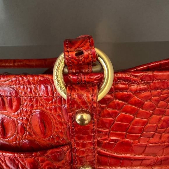 Brahmin Medium Asher Tote Bag Burgandy Croc Embossed Melbourne Orange - Picture 7 of 15